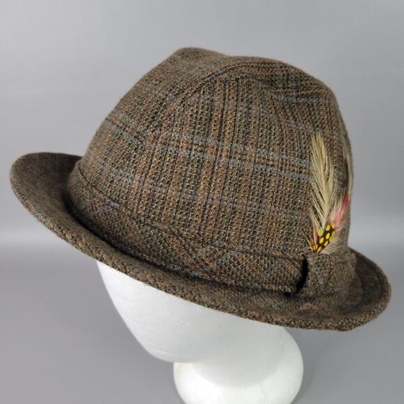 Scala Mens Classics Fedora Hats Wool Tweed Pheasant Feather Brown Size Medium - Picture 1 of 10